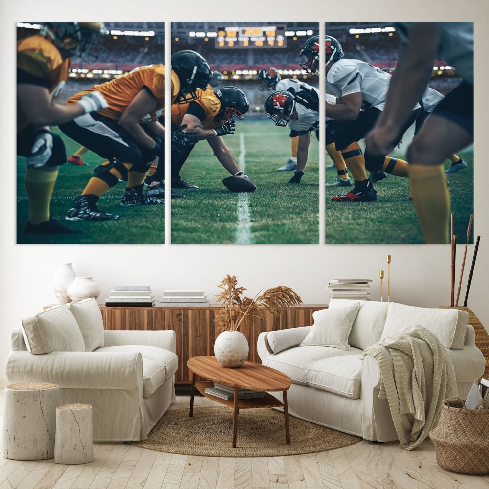 An American Football Playing Wall Art Canvas Print, featuring a UV-protective coating for lasting vibrancy, is the perfect museum-quality addition. Enjoy free shipping on this stunning centerpiece.