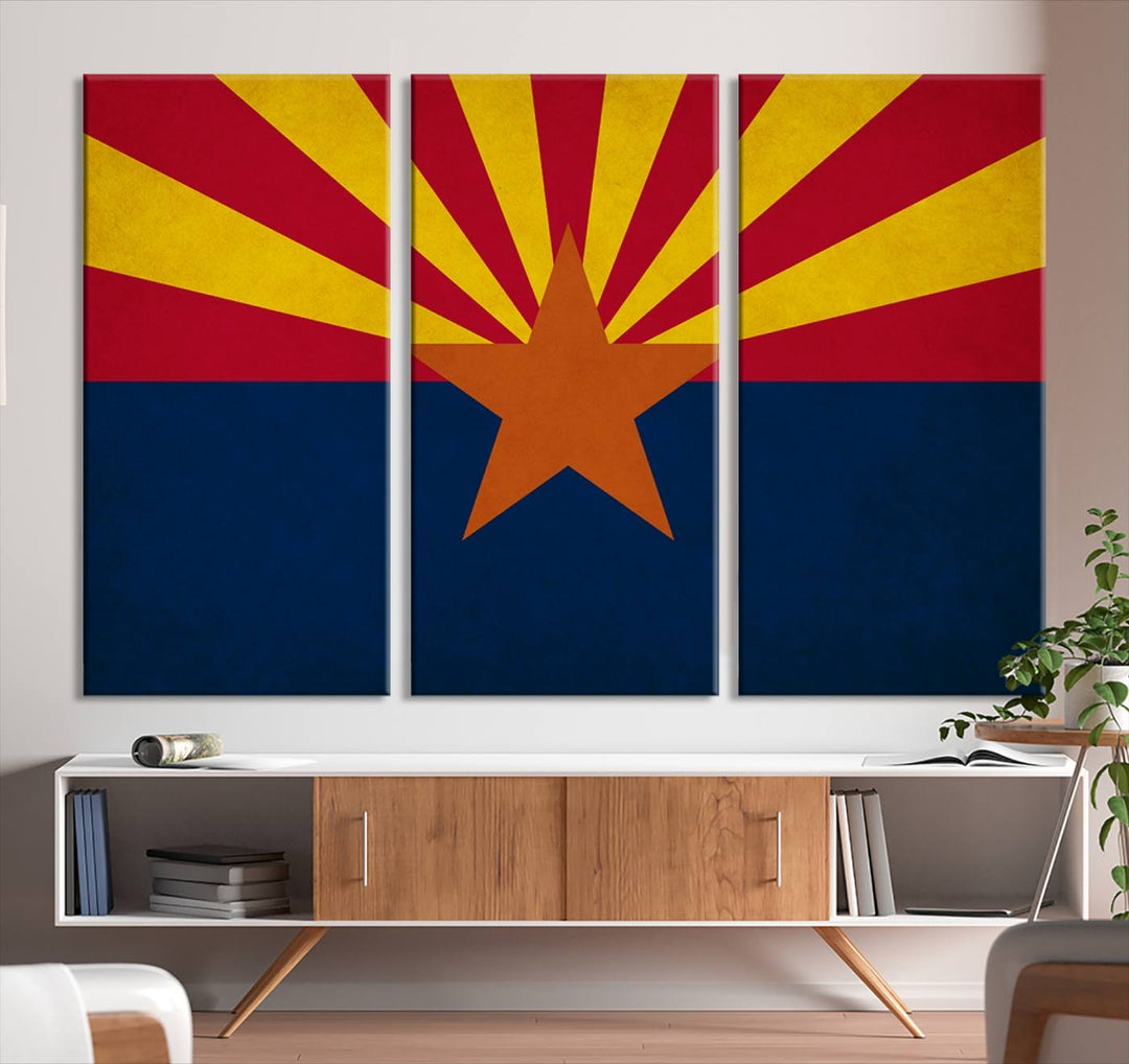 The Arizona States Flag Wall Art Canvas Print, made from museum-quality canvas with a UV-protective coating, is displayed prominently.