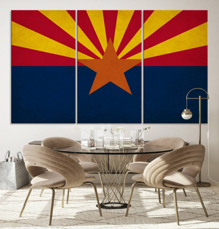 The Arizona States Flag Wall Art Canvas Print, made from museum-quality canvas with a UV-protective coating, is displayed prominently.