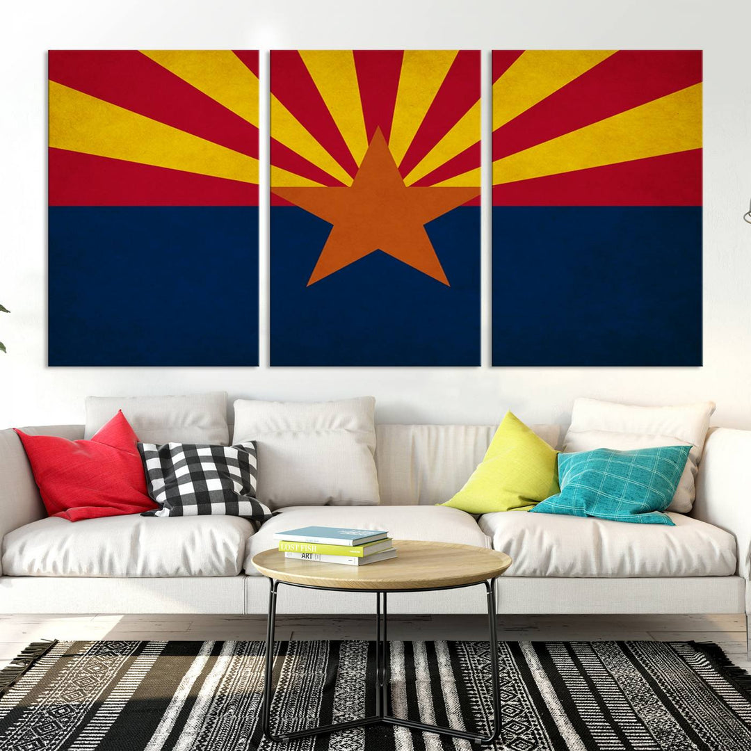 The Arizona States Flag Wall Art Canvas Print, made from museum-quality canvas with a UV-protective coating, is displayed prominently.