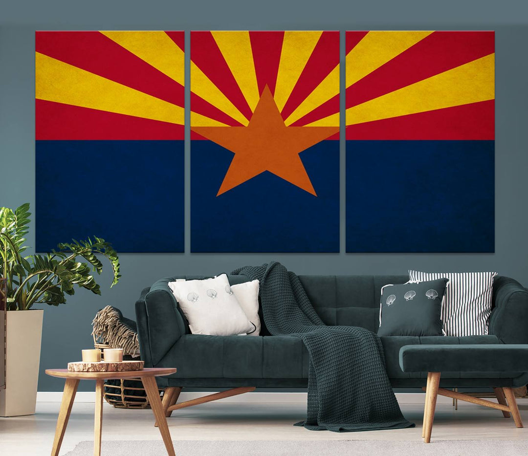 The Arizona States Flag Wall Art Canvas Print, made from museum-quality canvas with a UV-protective coating, is displayed prominently.