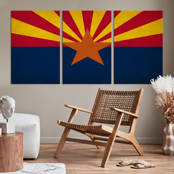 The Arizona States Flag Wall Art Canvas Print, made from museum-quality canvas with a UV-protective coating, is displayed prominently.