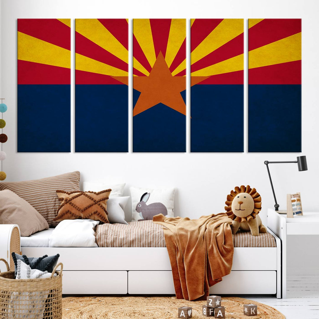 The Arizona States Flag Wall Art Canvas Print, made from museum-quality canvas with a UV-protective coating, is displayed prominently.