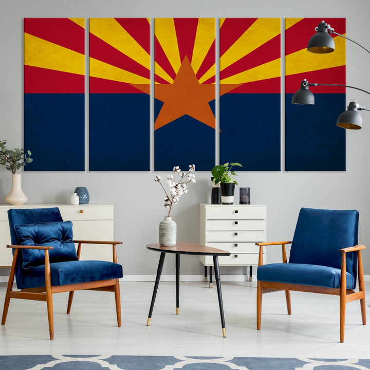 The Arizona States Flag Wall Art Canvas Print, made from museum-quality canvas with a UV-protective coating, is displayed prominently.