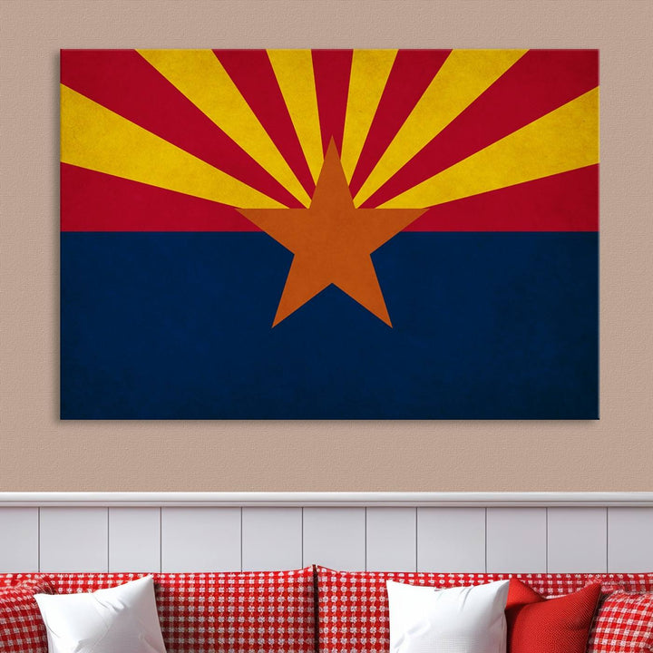 The Arizona States Flag Wall Art Canvas Print, made from museum-quality canvas with a UV-protective coating, is displayed prominently.