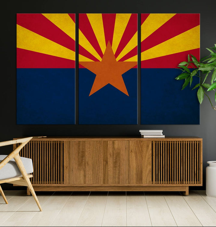 The Arizona States Flag Wall Art Canvas Print, made from museum-quality canvas with a UV-protective coating, is displayed prominently.