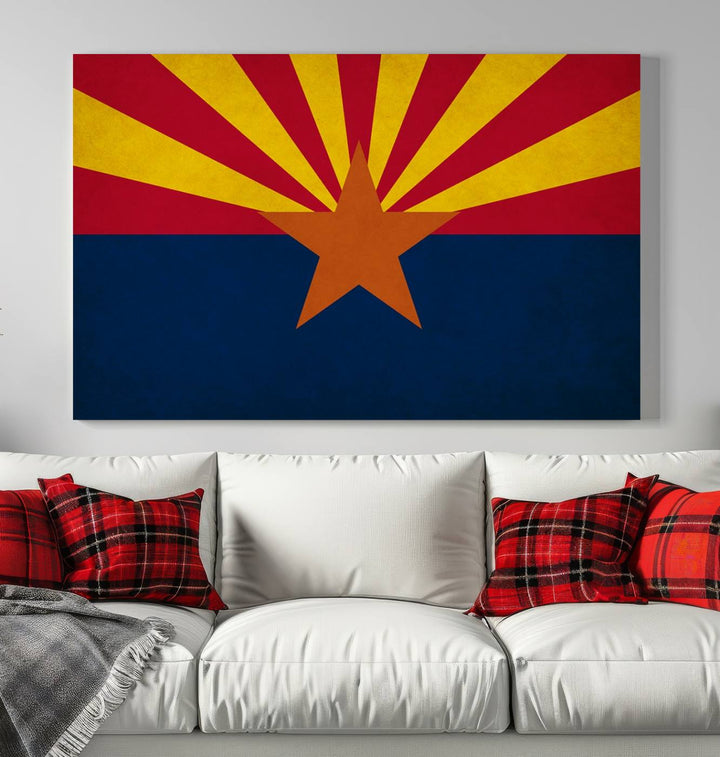 The Arizona States Flag Wall Art Canvas Print, made from museum-quality canvas with a UV-protective coating, is displayed prominently.