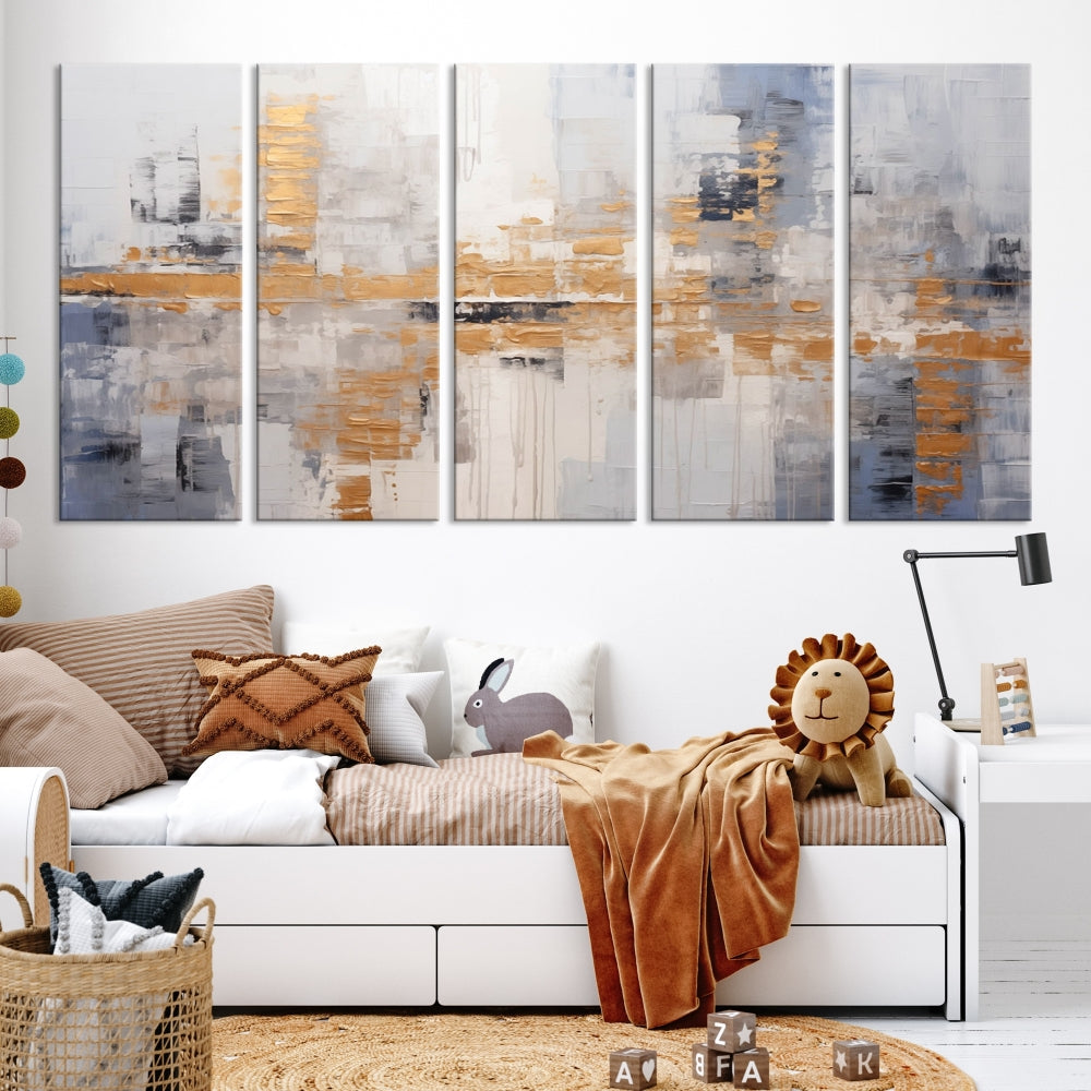 The Beige Modern Large Abstract Wall Art Canvas Print in neutral tones features a UV-protective coating for enduring elegance.