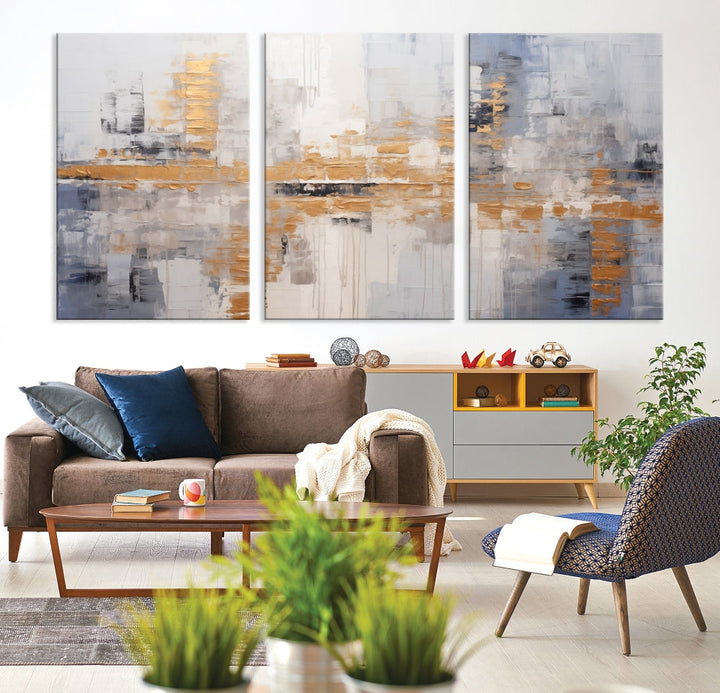 The Beige Modern Large Abstract Wall Art Canvas Print in neutral tones features a UV-protective coating for enduring elegance.