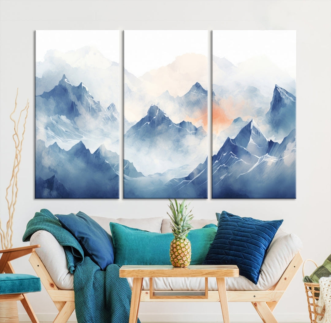 The Blue Orange Abstract Mountain Wall Art, featuring a triptych design of misty blue mountains with a UV-protective coating, elegantly adds an elegant touch to your décor. These museum-quality canvases guarantee longevity and vibrancy. Plus, enjoy free shipping on every order.