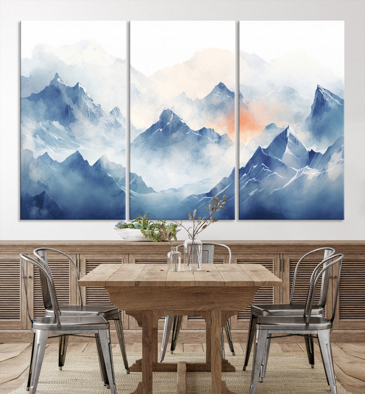 The Blue Orange Abstract Mountain Wall Art, featuring a triptych design of misty blue mountains with a UV-protective coating, elegantly adds an elegant touch to your décor. These museum-quality canvases guarantee longevity and vibrancy. Plus, enjoy free shipping on every order.