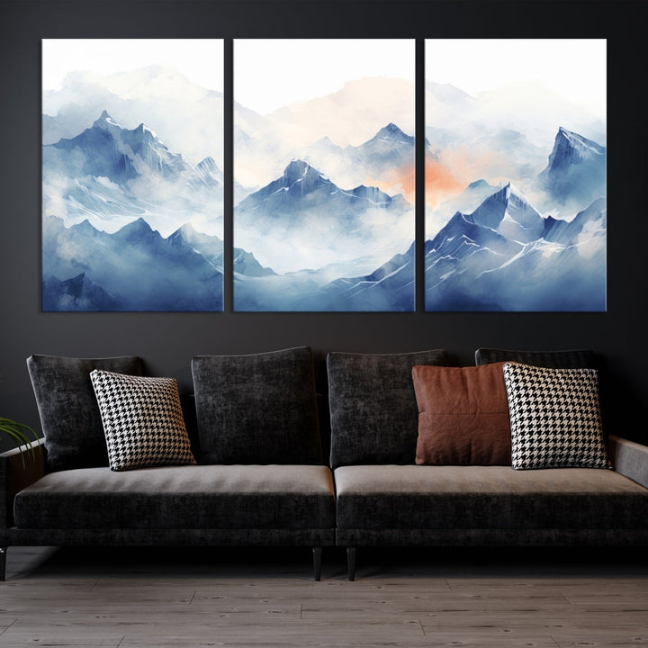 The Blue Orange Abstract Mountain Wall Art, featuring a triptych design of misty blue mountains with a UV-protective coating, elegantly adds an elegant touch to your décor. These museum-quality canvases guarantee longevity and vibrancy. Plus, enjoy free shipping on every order.