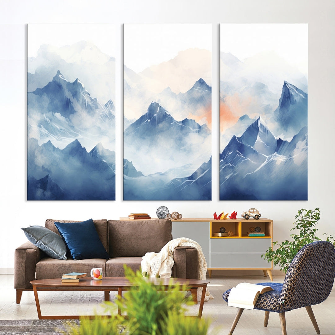 The Blue Orange Abstract Mountain Wall Art, featuring a triptych design of misty blue mountains with a UV-protective coating, elegantly adds an elegant touch to your décor. These museum-quality canvases guarantee longevity and vibrancy. Plus, enjoy free shipping on every order.