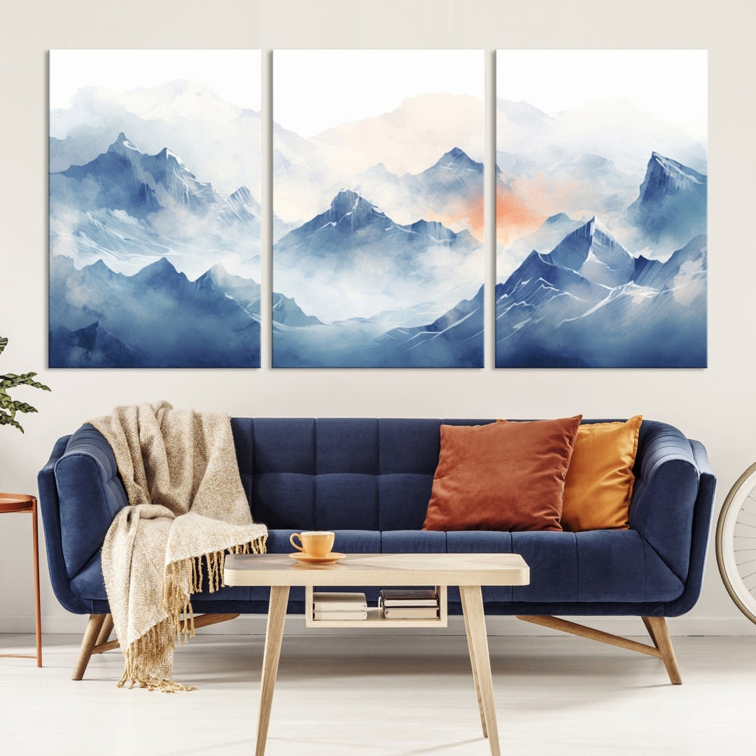 The Blue Orange Abstract Mountain Wall Art, featuring a triptych design of misty blue mountains with a UV-protective coating, elegantly adds an elegant touch to your décor. These museum-quality canvases guarantee longevity and vibrancy. Plus, enjoy free shipping on every order.