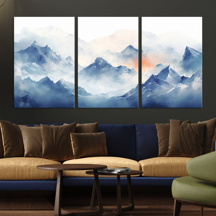 The Blue Orange Abstract Mountain Wall Art, featuring a triptych design of misty blue mountains with a UV-protective coating, elegantly adds an elegant touch to your décor. These museum-quality canvases guarantee longevity and vibrancy. Plus, enjoy free shipping on every order.