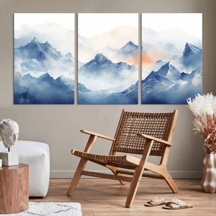 The Blue Orange Abstract Mountain Wall Art, featuring a triptych design of misty blue mountains with a UV-protective coating, elegantly adds an elegant touch to your décor. These museum-quality canvases guarantee longevity and vibrancy. Plus, enjoy free shipping on every order.