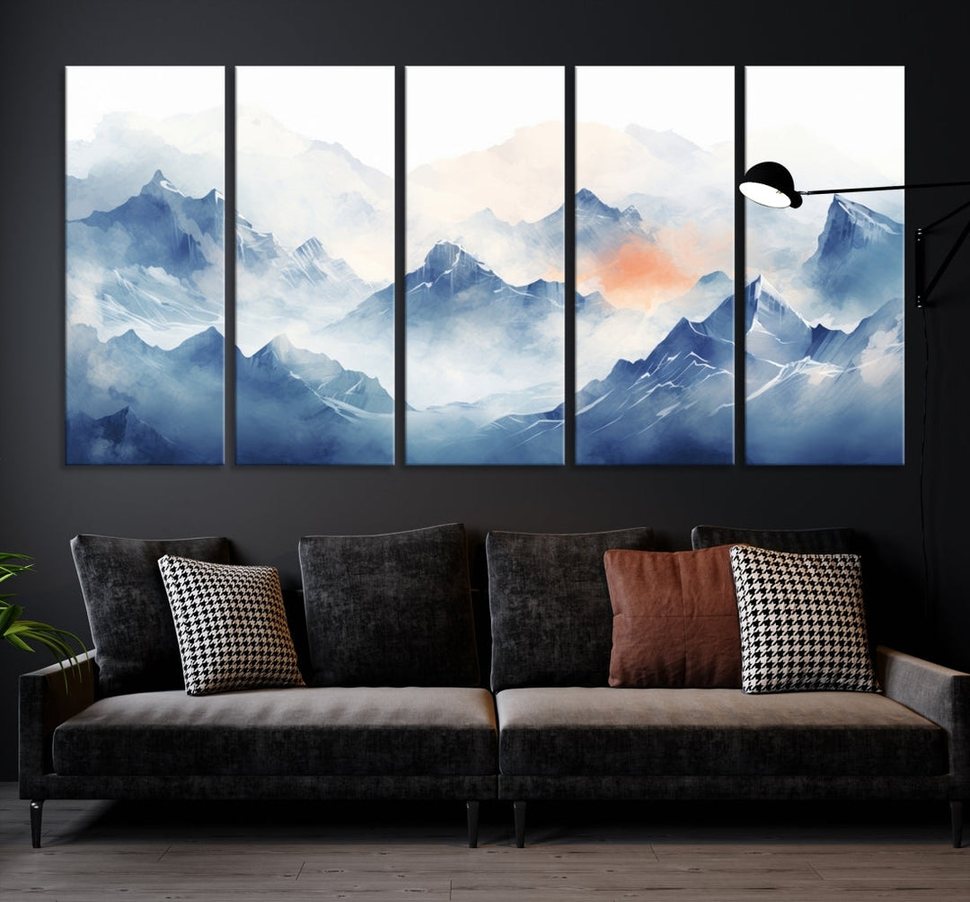 The Blue Orange Abstract Mountain Wall Art, featuring a triptych design of misty blue mountains with a UV-protective coating, elegantly adds an elegant touch to your décor. These museum-quality canvases guarantee longevity and vibrancy. Plus, enjoy free shipping on every order.