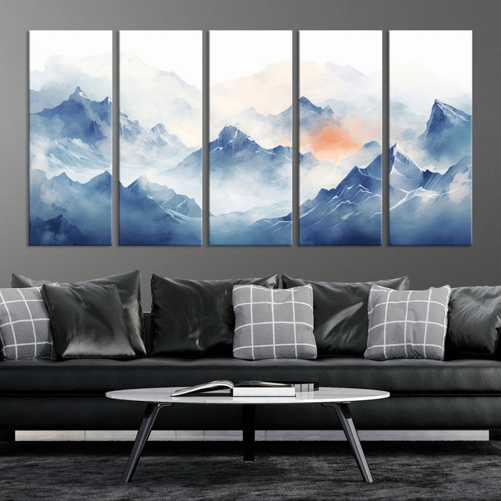 The Blue Orange Abstract Mountain Wall Art, featuring a triptych design of misty blue mountains with a UV-protective coating, elegantly adds an elegant touch to your décor. These museum-quality canvases guarantee longevity and vibrancy. Plus, enjoy free shipping on every order.