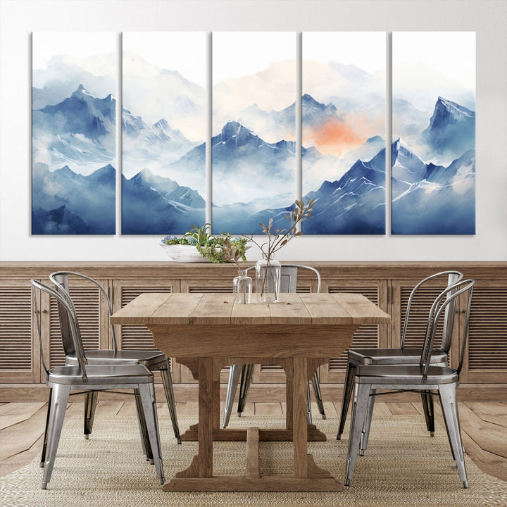 The Blue Orange Abstract Mountain Wall Art, featuring a triptych design of misty blue mountains with a UV-protective coating, elegantly adds an elegant touch to your décor. These museum-quality canvases guarantee longevity and vibrancy. Plus, enjoy free shipping on every order.