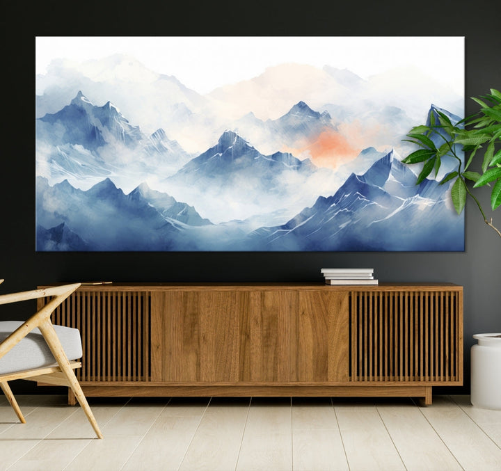 The Blue Orange Abstract Mountain Wall Art, featuring a triptych design of misty blue mountains with a UV-protective coating, elegantly adds an elegant touch to your décor. These museum-quality canvases guarantee longevity and vibrancy. Plus, enjoy free shipping on every order.