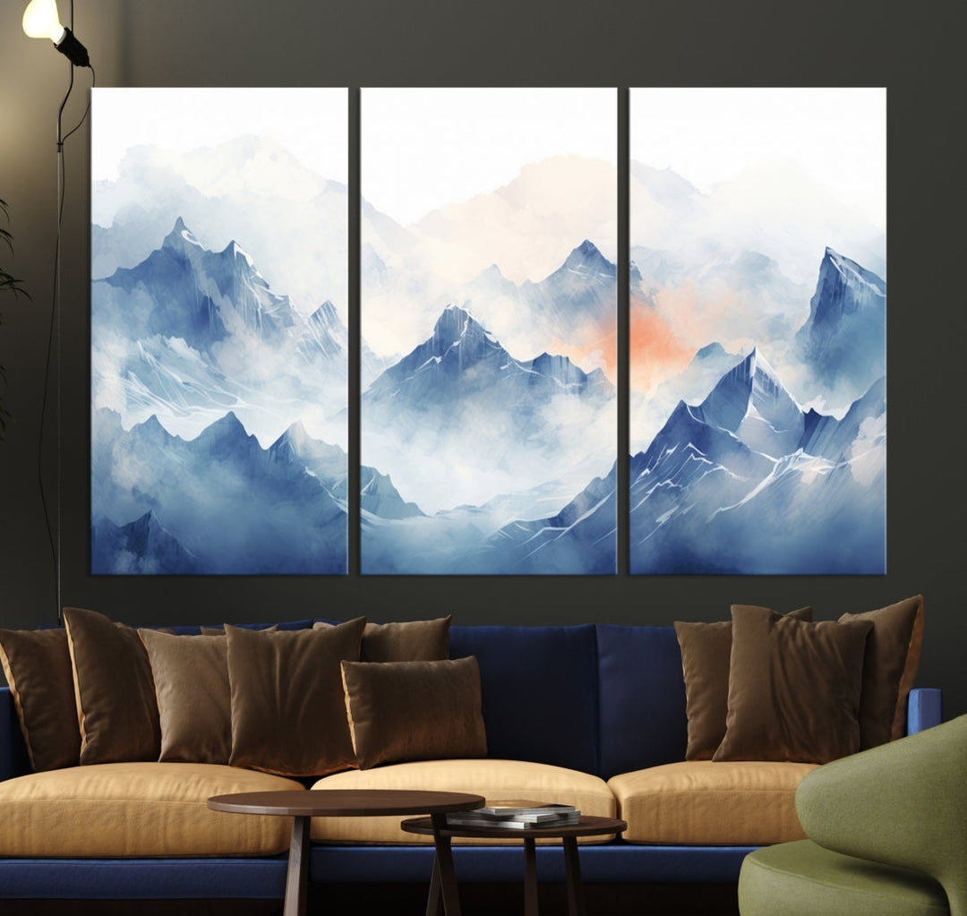 The Blue Orange Abstract Mountain Wall Art, featuring a triptych design of misty blue mountains with a UV-protective coating, elegantly adds an elegant touch to your décor. These museum-quality canvases guarantee longevity and vibrancy. Plus, enjoy free shipping on every order.