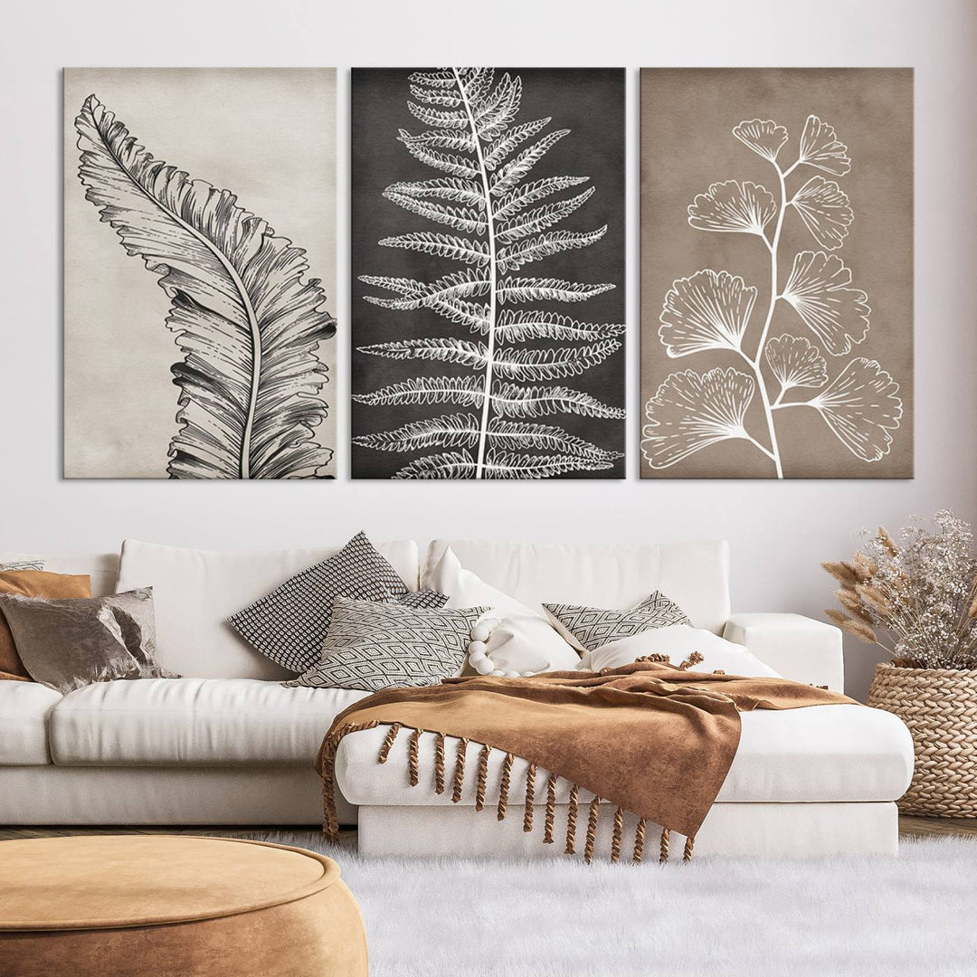 Living room featuring the Botanical Leaf Art Collection Wall Art Print.