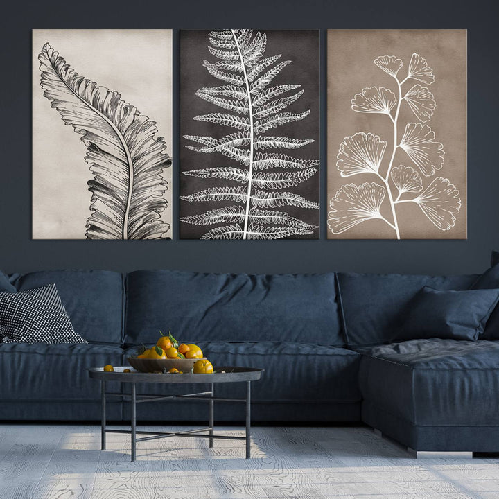 Living room featuring the Botanical Leaf Art Collection Wall Art Print.