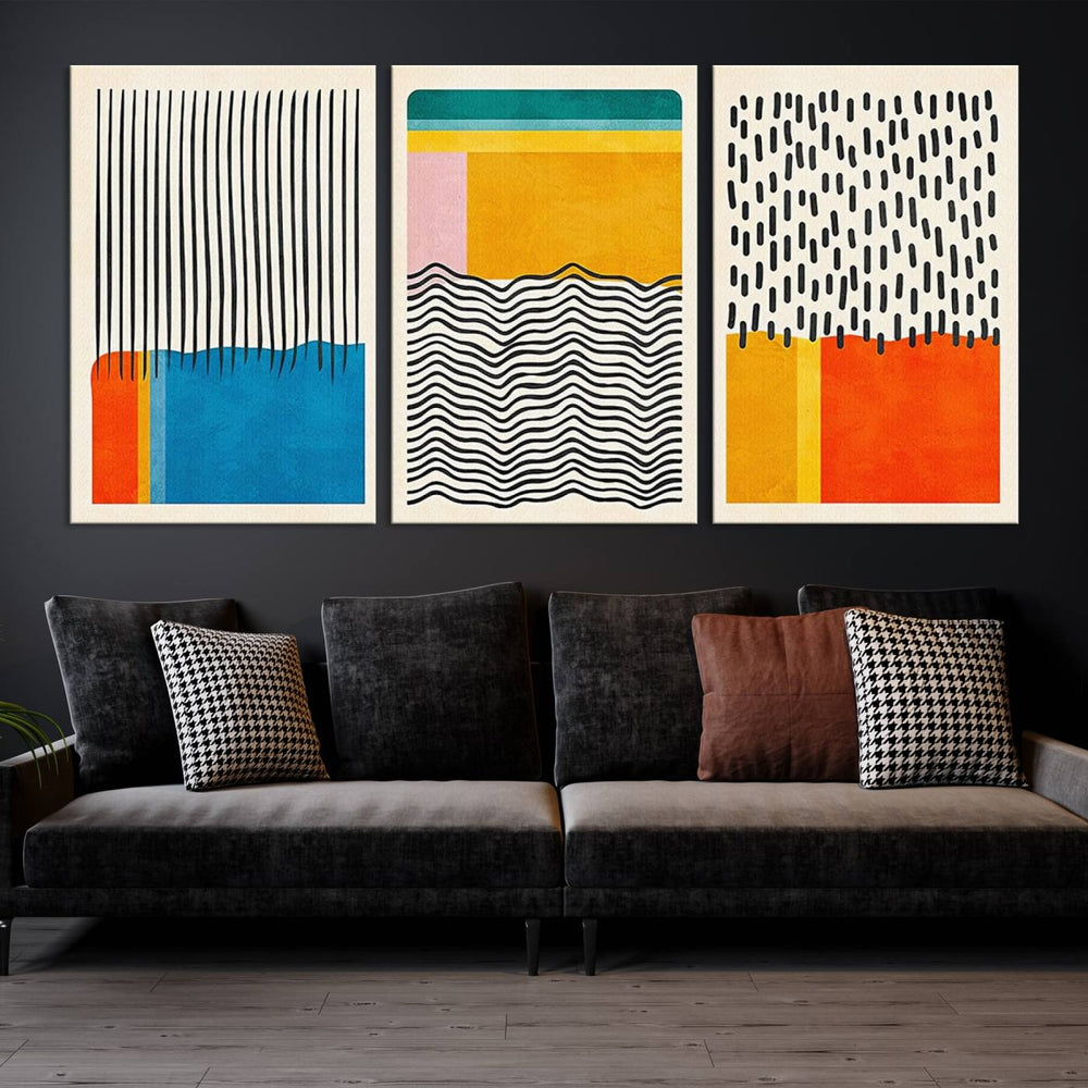 A vibrant "Canvas Print Wall Art Abstract Illustrs Art Boho" adorns the wall, crafted on museum-quality canvases. The artwork features a UV-protective coating and is ready to hang, effortlessly enhancing the space's vibrant aesthetic.