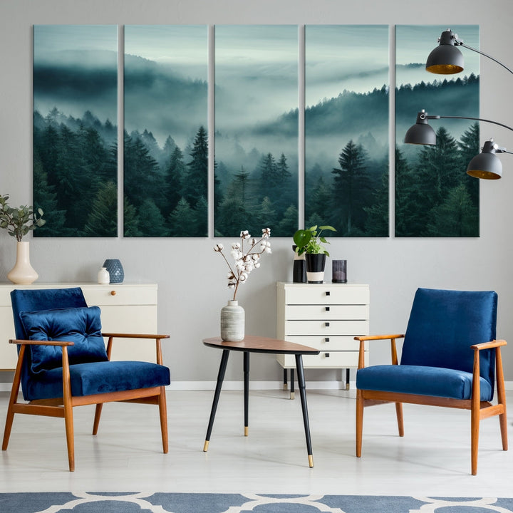 Enhance your living space with the Captivating Misty Fogy Forest Wall Art Premium Canvas Print. This triptych showcases a misty evergreen forest and is crafted on museum-quality canvases. Enjoy the added benefit of free shipping with this stunning piece of art.