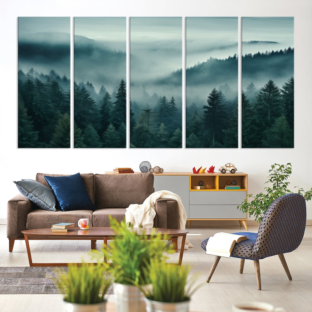 Enhance your living space with the Captivating Misty Fogy Forest Wall Art Premium Canvas Print. This triptych showcases a misty evergreen forest and is crafted on museum-quality canvases. Enjoy the added benefit of free shipping with this stunning piece of art.