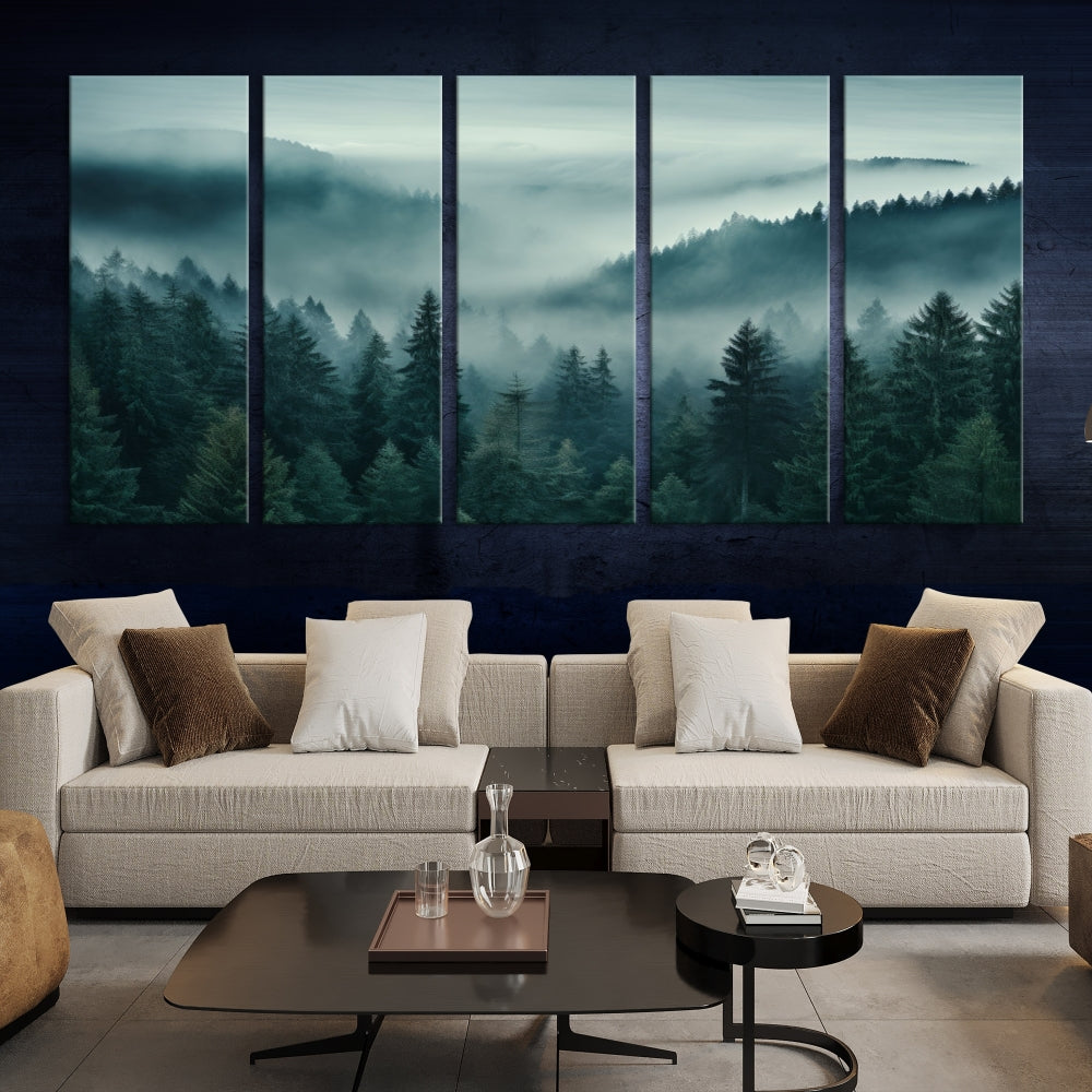 Enhance your living space with the Captivating Misty Fogy Forest Wall Art Premium Canvas Print. This triptych showcases a misty evergreen forest and is crafted on museum-quality canvases. Enjoy the added benefit of free shipping with this stunning piece of art.