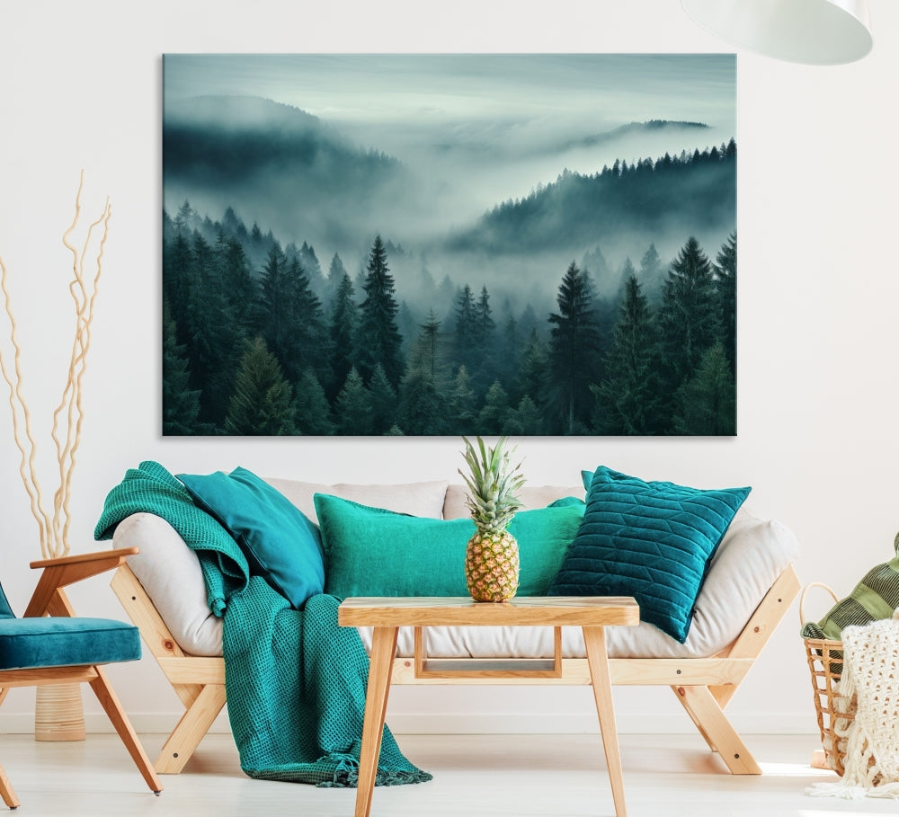 Enhance your living space with the Captivating Misty Fogy Forest Wall Art Premium Canvas Print. This triptych showcases a misty evergreen forest and is crafted on museum-quality canvases. Enjoy the added benefit of free shipping with this stunning piece of art.