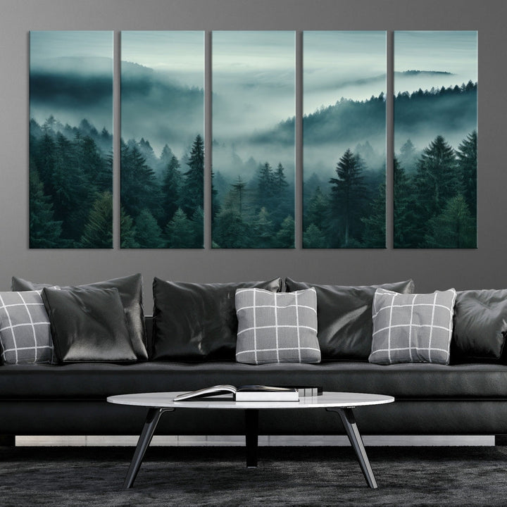 Enhance your living space with the Captivating Misty Fogy Forest Wall Art Premium Canvas Print. This triptych showcases a misty evergreen forest and is crafted on museum-quality canvases. Enjoy the added benefit of free shipping with this stunning piece of art.