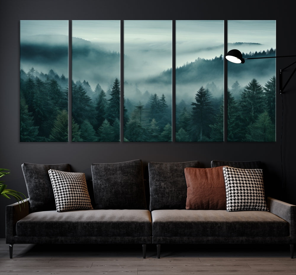 Enhance your living space with the Captivating Misty Fogy Forest Wall Art Premium Canvas Print. This triptych showcases a misty evergreen forest and is crafted on museum-quality canvases. Enjoy the added benefit of free shipping with this stunning piece of art.