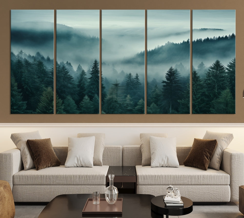 Enhance your living space with the Captivating Misty Fogy Forest Wall Art Premium Canvas Print. This triptych showcases a misty evergreen forest and is crafted on museum-quality canvases. Enjoy the added benefit of free shipping with this stunning piece of art.