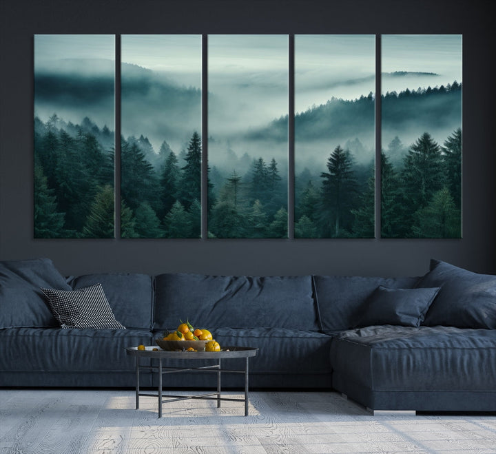 Enhance your living space with the Captivating Misty Fogy Forest Wall Art Premium Canvas Print. This triptych showcases a misty evergreen forest and is crafted on museum-quality canvases. Enjoy the added benefit of free shipping with this stunning piece of art.