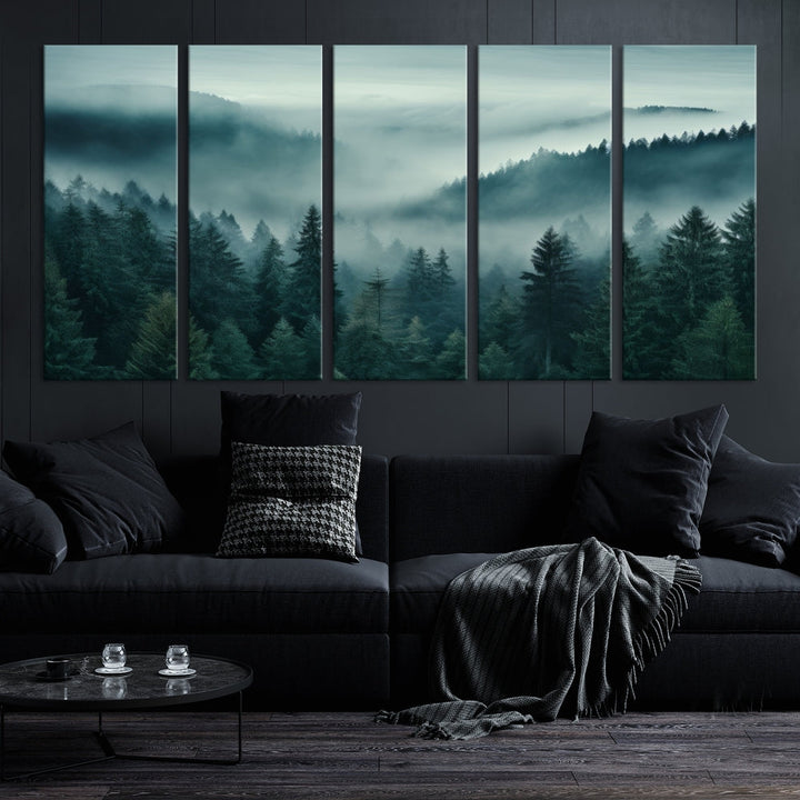 Enhance your living space with the Captivating Misty Fogy Forest Wall Art Premium Canvas Print. This triptych showcases a misty evergreen forest and is crafted on museum-quality canvases. Enjoy the added benefit of free shipping with this stunning piece of art.