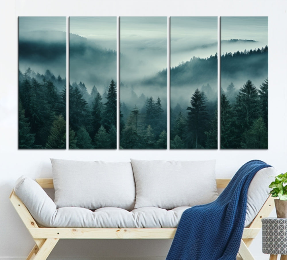 Enhance your living space with the Captivating Misty Fogy Forest Wall Art Premium Canvas Print. This triptych showcases a misty evergreen forest and is crafted on museum-quality canvases. Enjoy the added benefit of free shipping with this stunning piece of art.