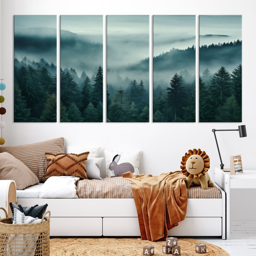 Enhance your living space with the Captivating Misty Fogy Forest Wall Art Premium Canvas Print. This triptych showcases a misty evergreen forest and is crafted on museum-quality canvases. Enjoy the added benefit of free shipping with this stunning piece of art.