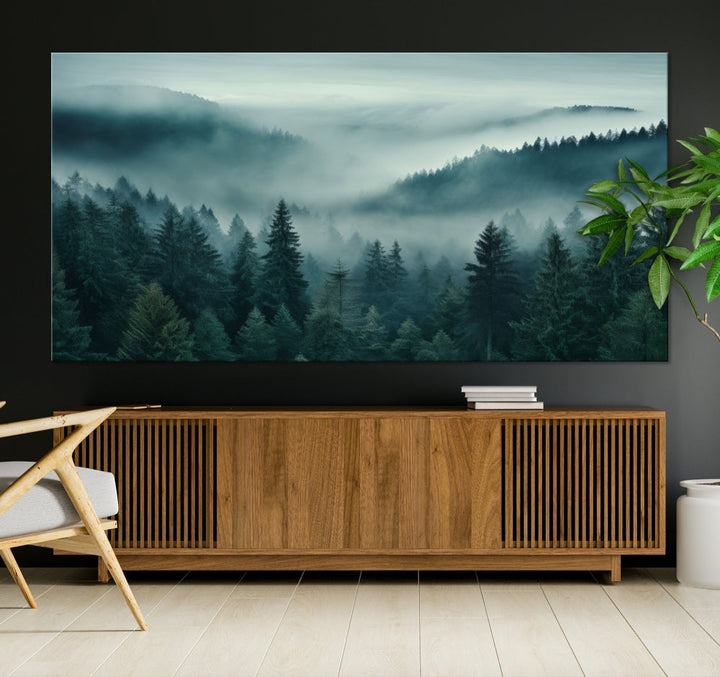 Enhance your living space with the Captivating Misty Fogy Forest Wall Art Premium Canvas Print. This triptych showcases a misty evergreen forest and is crafted on museum-quality canvases. Enjoy the added benefit of free shipping with this stunning piece of art.