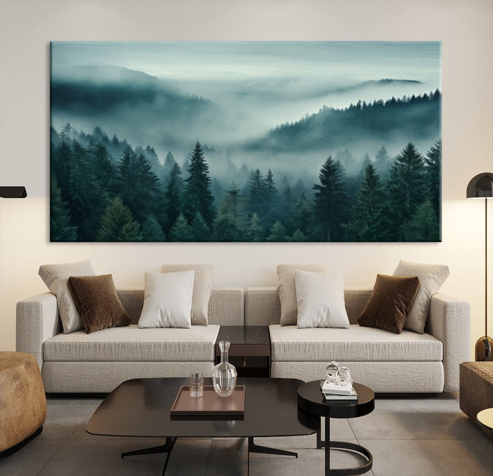 Enhance your living space with the Captivating Misty Fogy Forest Wall Art Premium Canvas Print. This triptych showcases a misty evergreen forest and is crafted on museum-quality canvases. Enjoy the added benefit of free shipping with this stunning piece of art.