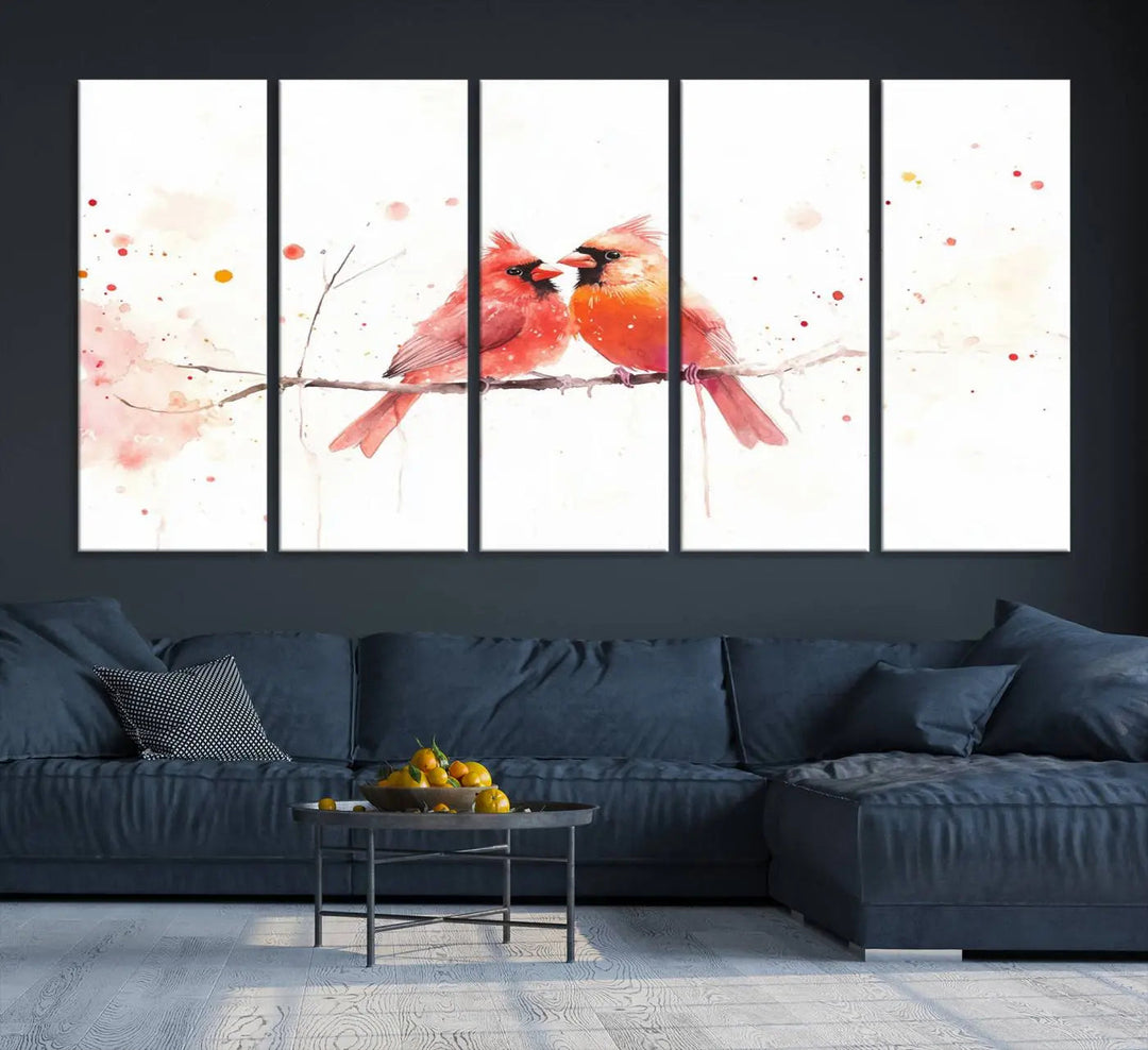 The "Cardinal Bird Canvas Wall Art - Male and Female Cardinal Print" brings charm to the cozy kitchen. Handmade in the USA, this nature-inspired art piece enhances the room's inviting atmosphere with its vibrant wildlife depiction.