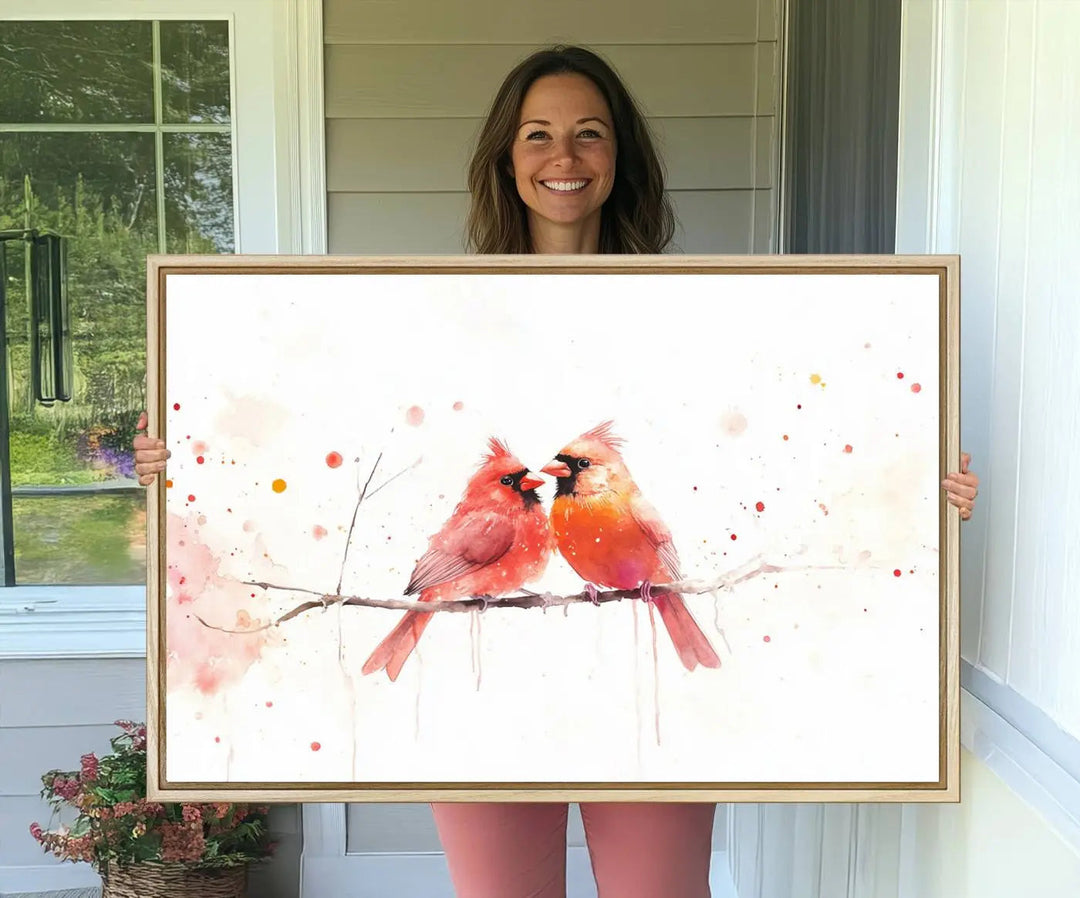 The "Cardinal Bird Canvas Wall Art - Male and Female Cardinal Print" brings charm to the cozy kitchen. Handmade in the USA, this nature-inspired art piece enhances the room's inviting atmosphere with its vibrant wildlife depiction.