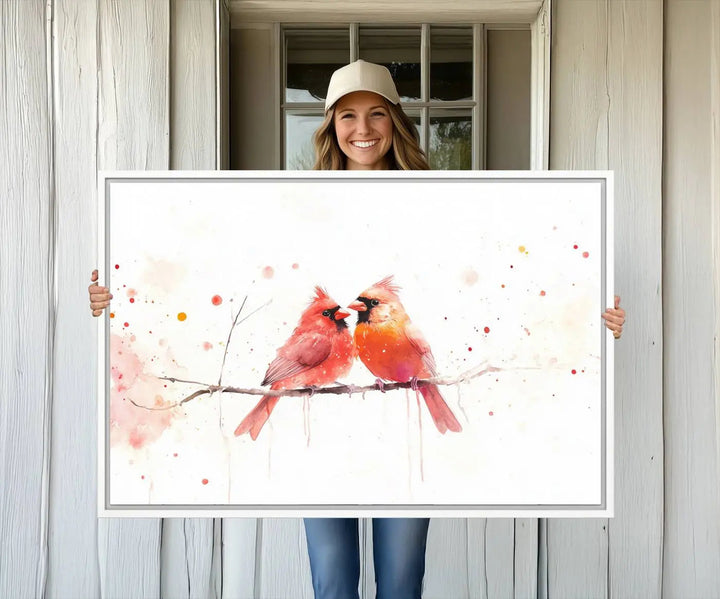 The "Cardinal Bird Canvas Wall Art - Male and Female Cardinal Print" brings charm to the cozy kitchen. Handmade in the USA, this nature-inspired art piece enhances the room's inviting atmosphere with its vibrant wildlife depiction.