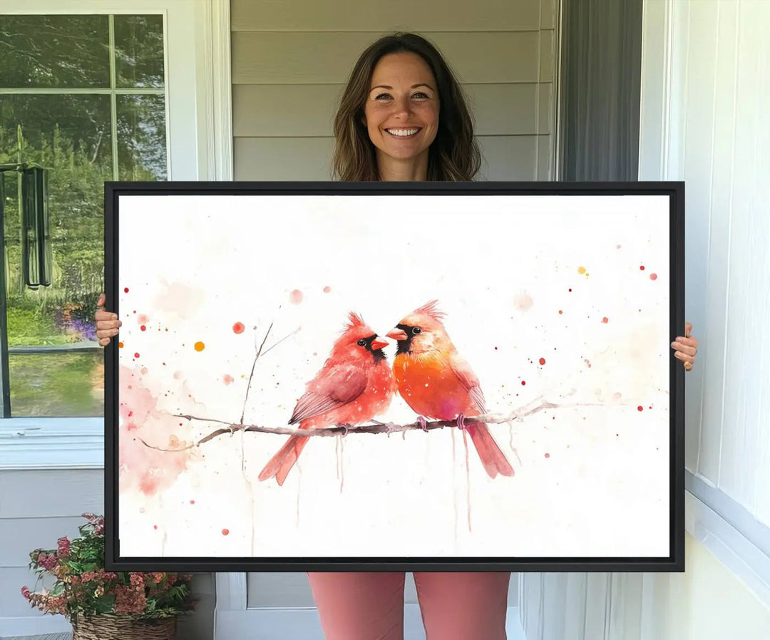 The "Cardinal Bird Canvas Wall Art - Male and Female Cardinal Print" brings charm to the cozy kitchen. Handmade in the USA, this nature-inspired art piece enhances the room's inviting atmosphere with its vibrant wildlife depiction.