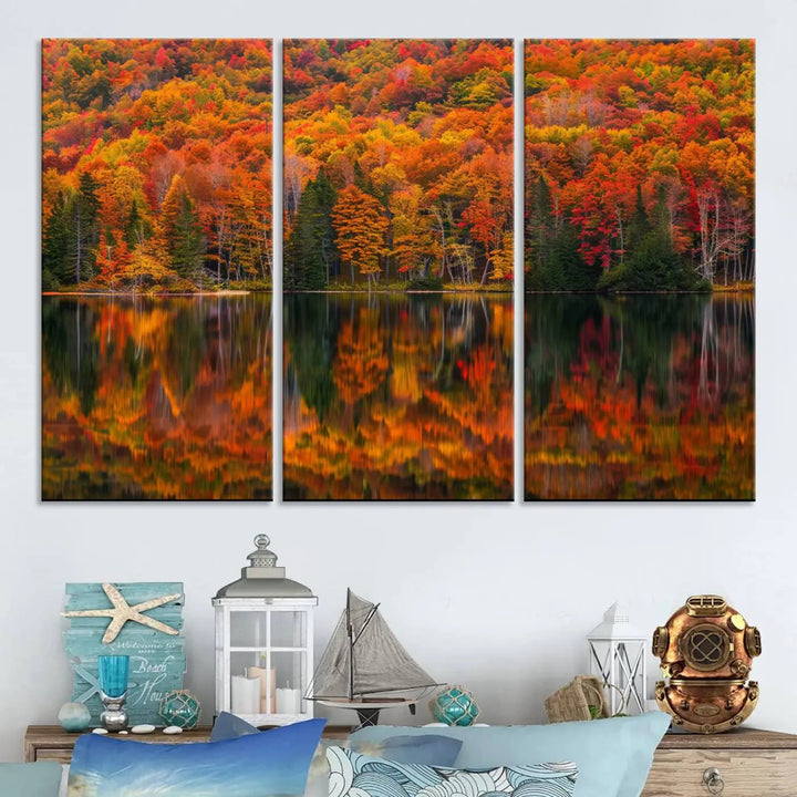 Autumn Decor: Fall Foliage Wall Art - Autumn Reflection Canvas Print.