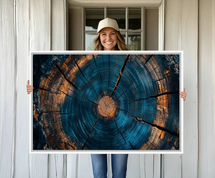 Farmhouse Wall Art of abstract tree rings, bathed in natural light.