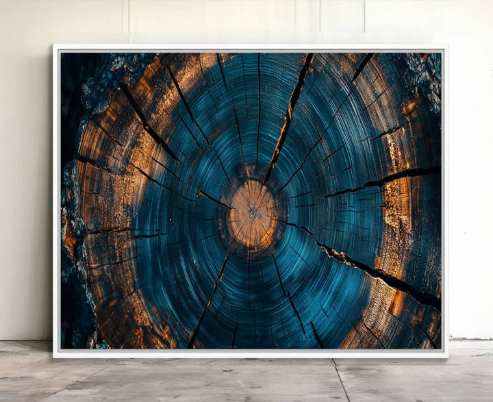 Farmhouse Wall Art of abstract tree rings, bathed in natural light.