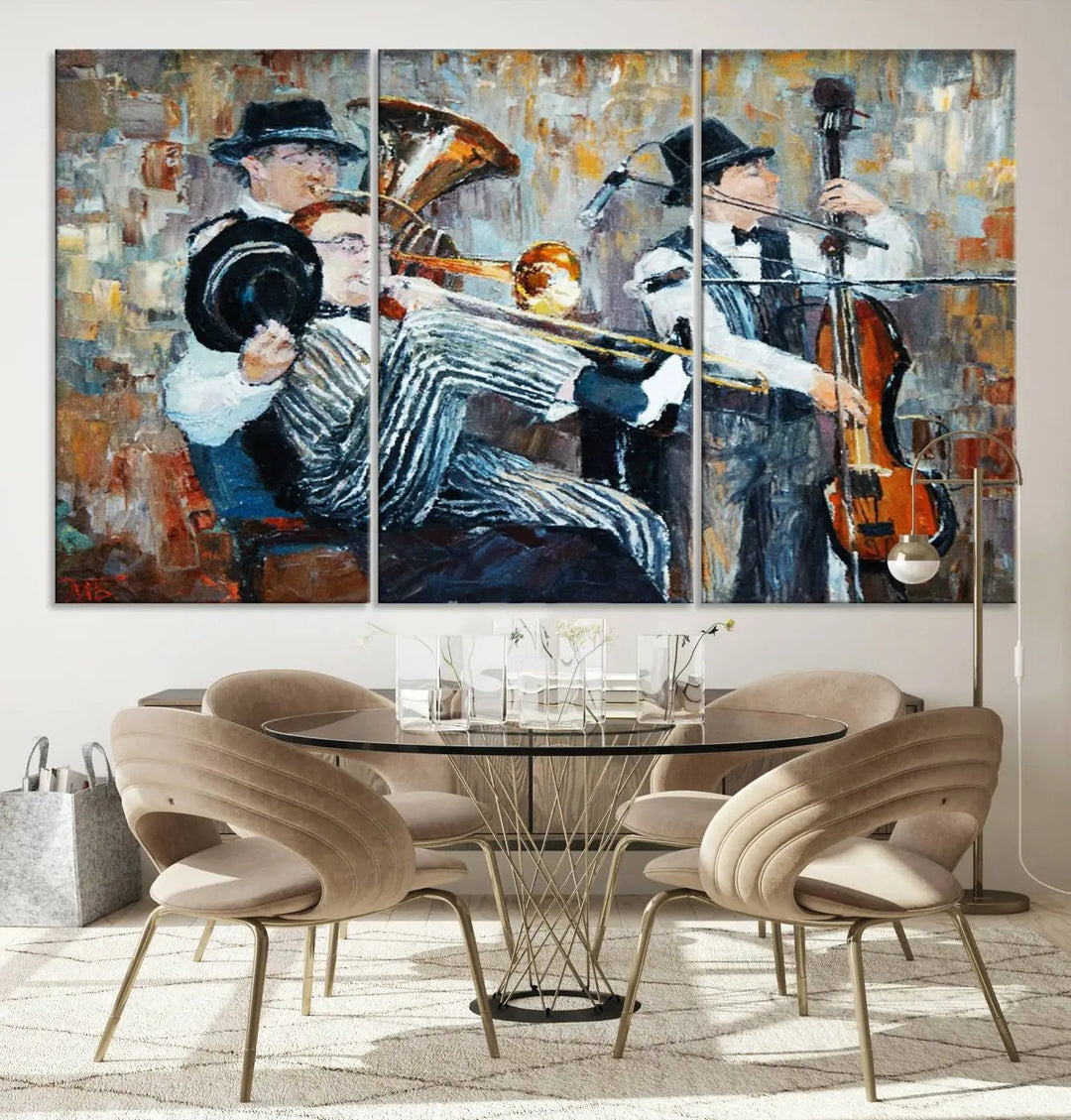 The Good Old Days Musicians Wall Art Canvas Print graces the wall, merging art with elegance. This museum-quality canvas comes with a UV-protective coating and is ready to hang.