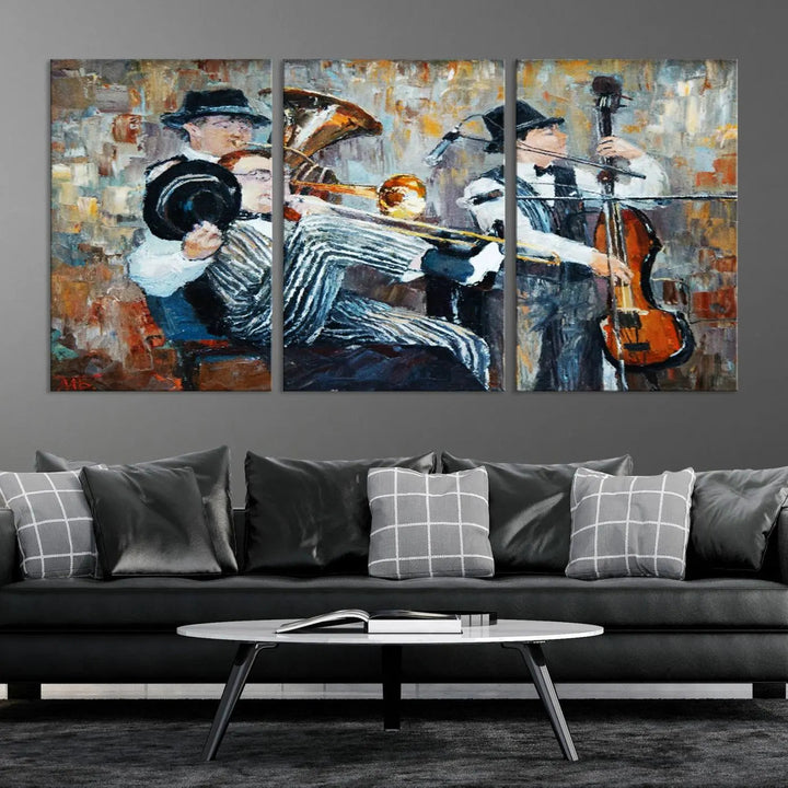 The Good Old Days Musicians Wall Art Canvas Print graces the wall, merging art with elegance. This museum-quality canvas comes with a UV-protective coating and is ready to hang.